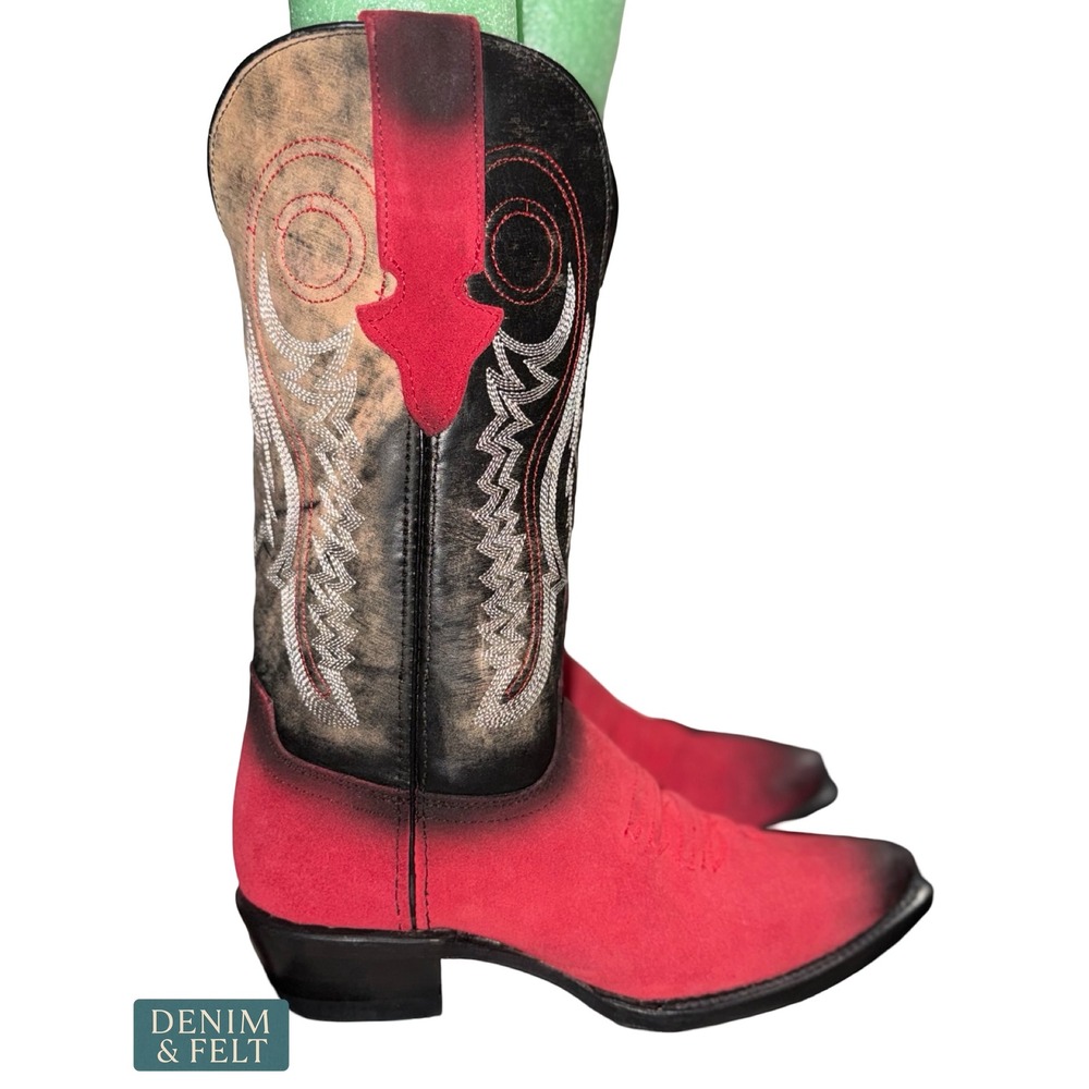 Ferrini Roughrider Red Black Leather Snip Toe Western Cowgirl Boots 84361-22 6.5 - Picture 9 of 16